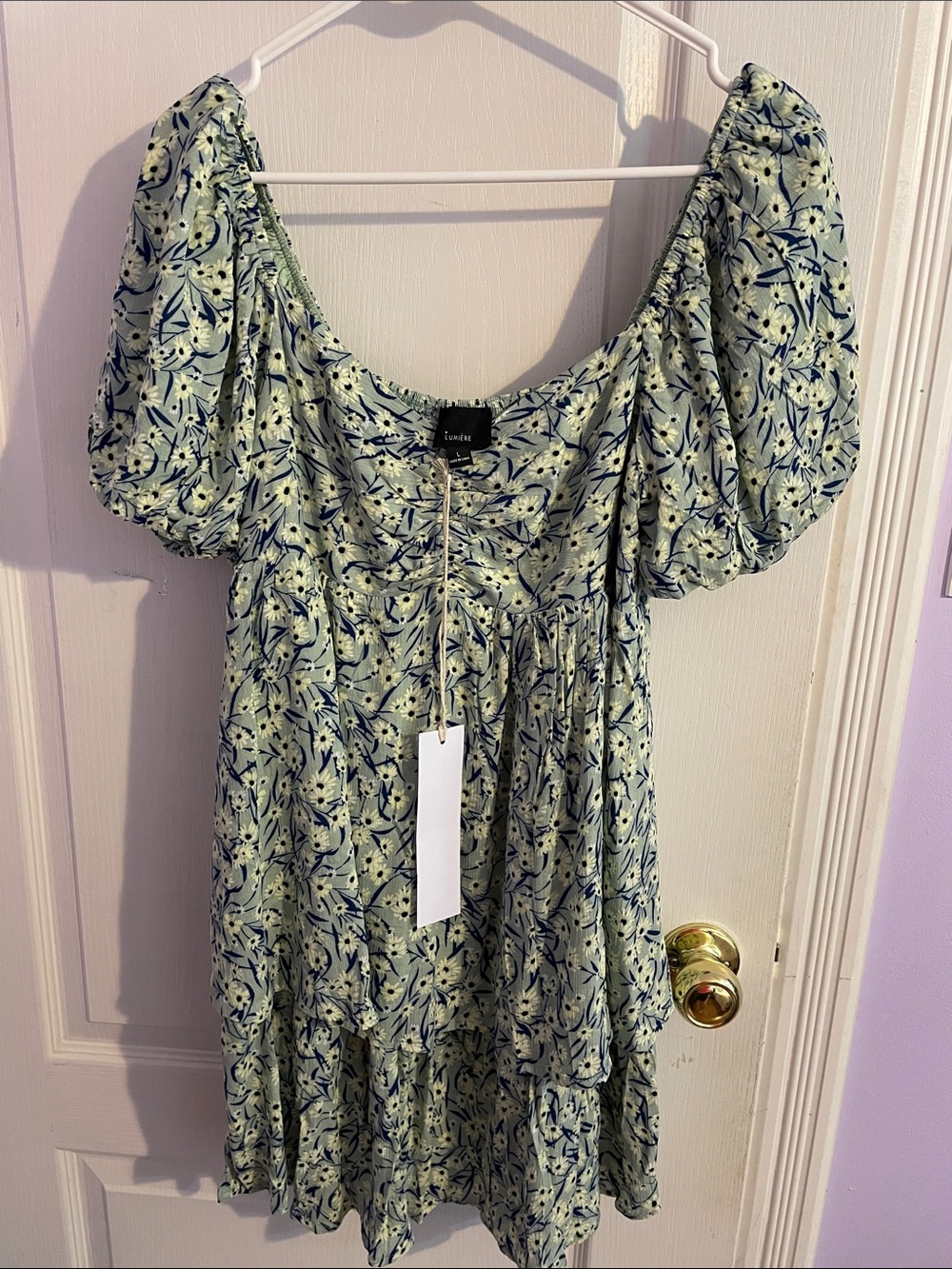 NWT Lumiere Floral Puff-Sleeve Mini Dress - Size Large